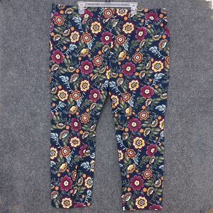 Terra Sky Womens Dress Pant 3X Navy Dark Floral Stretch Pockets Retro Boho Bold